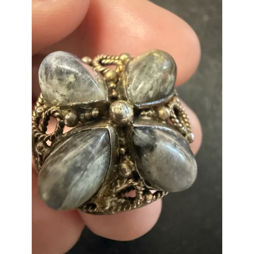 Vintage Sterling Silver Labradorite Cluster Ring Size 8 Artisan Statement